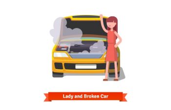 broken car and lady